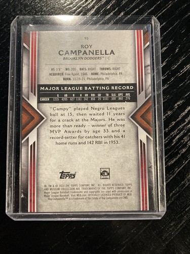 2022 Topps Museum Collection ROY CAMPANELLA /50 Brooklyn Dodgers - Picture 2 of 2