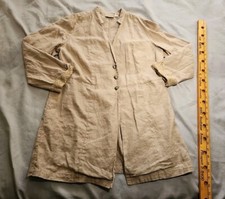 Chicos Womens Blazer Size 2 100 Linen Beige Tan Button Jacket Minimalist Top