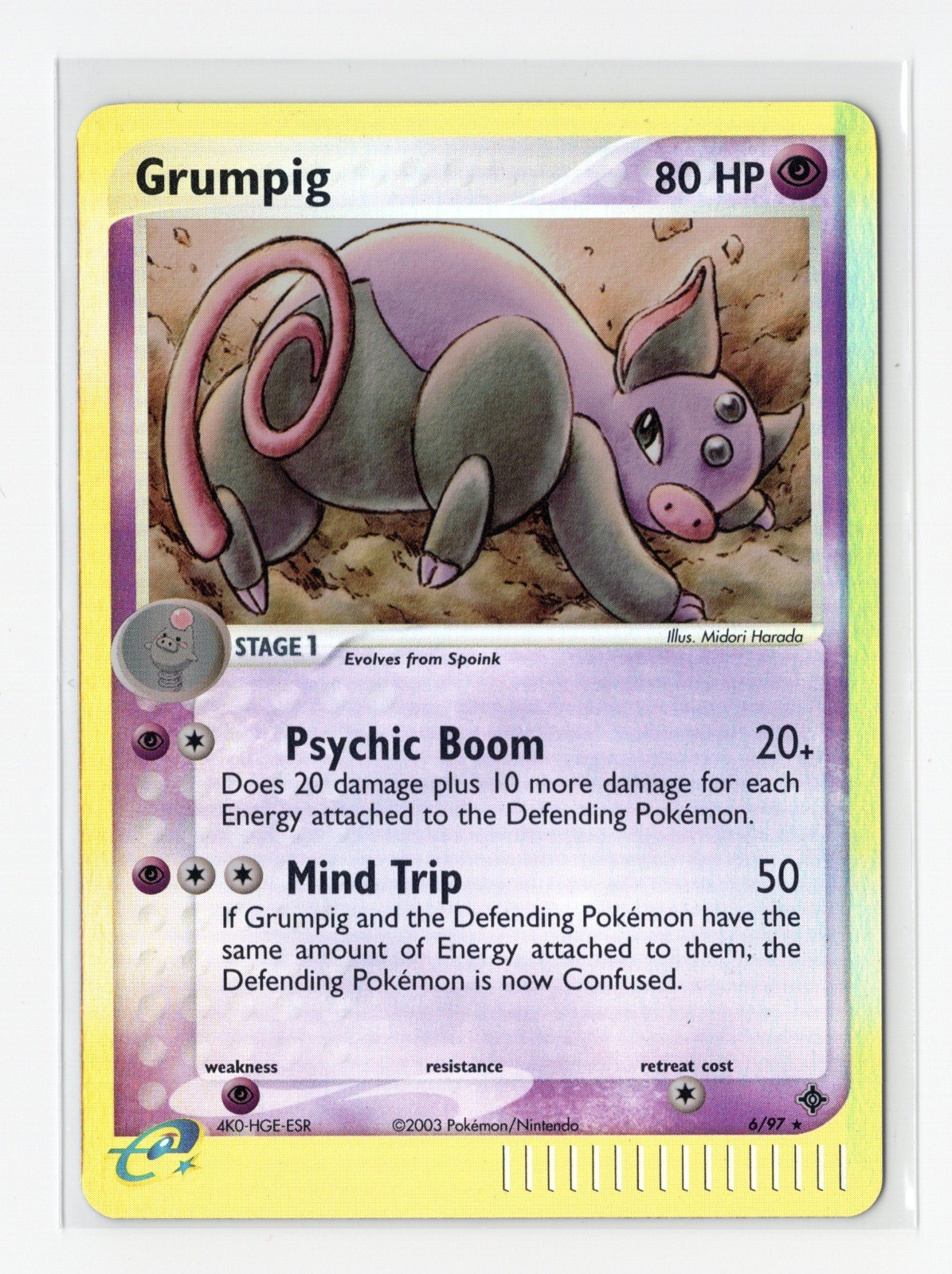 Pokemon Grumpig Reverse Holo Rare Dragon 6/97 NM WOTC Vintage