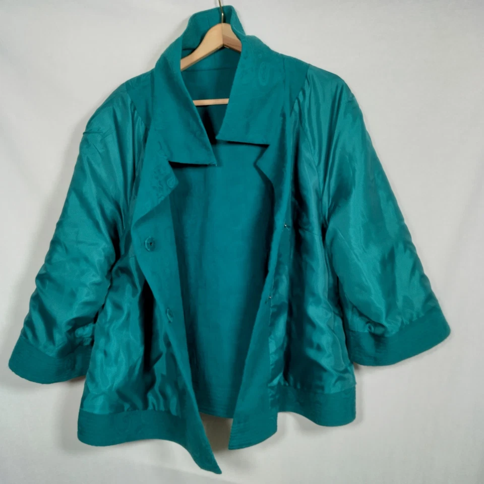 Laura Ashley Kimono Blazer Jacket Size 2X Snap Teal Tapestry Floral Paisley - Image 4 of 4