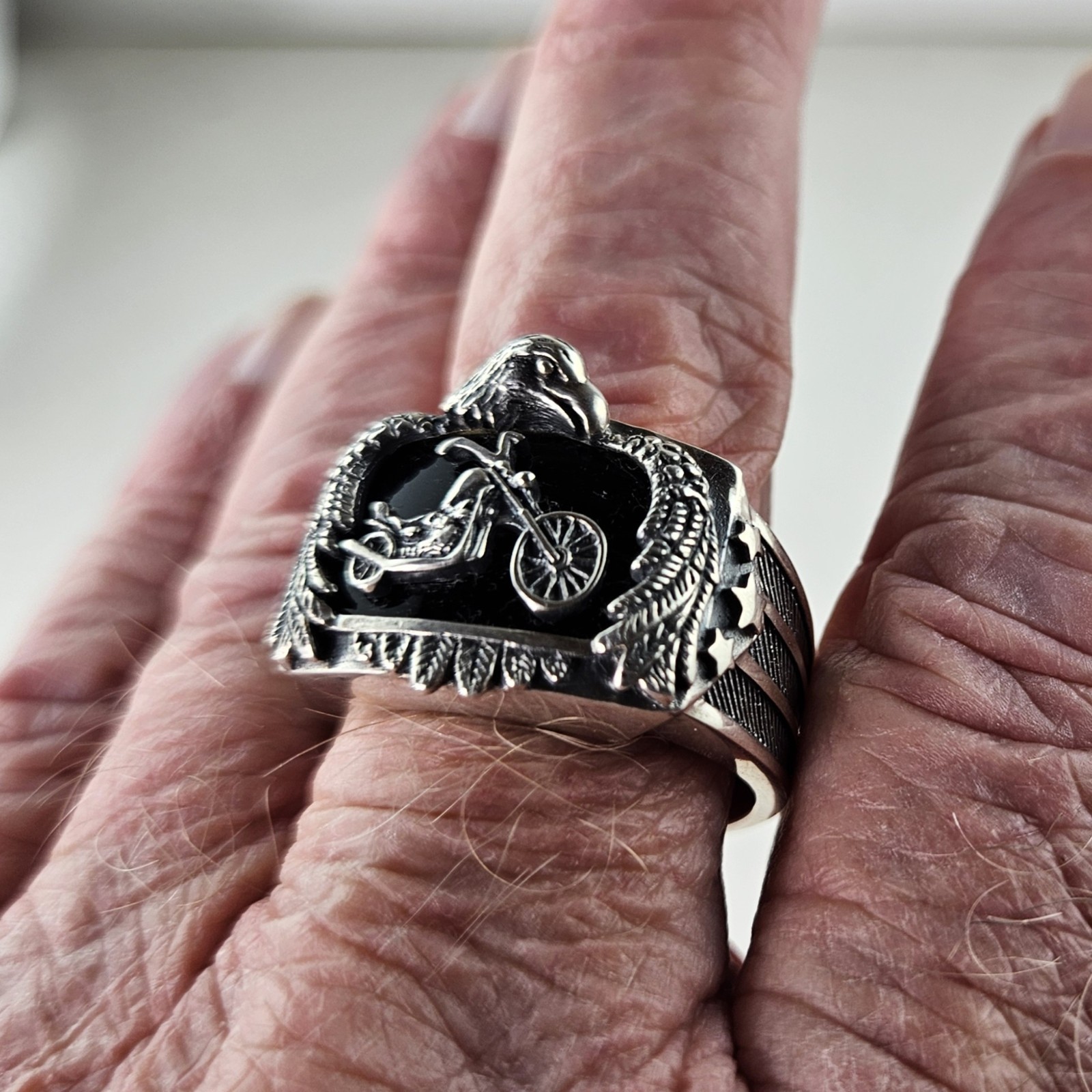 BGE Sterling Silver Eagle Ring with Motorcycle On… - image 4