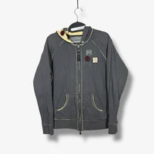 The Great China Wall Full Zip Hoodie Womens M Grey Patches Grunge Punk