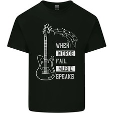 Camiseta de algodón ligero When Words Fail Music Speaks Guitar para hombre