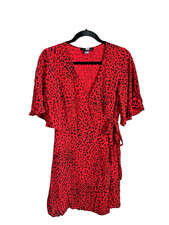 Sanctuary Dress Womens Size Small Girl on Fire Faux Wrap Red Midi Leopard Print