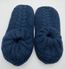 Hand Crocheted Blue Slippers Adult Soft Knit House Shoes
