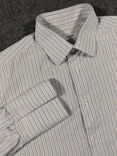Brioni Shirt Mens Large 17.5 44 French Cuff Long Sleeve Striped White Italy
