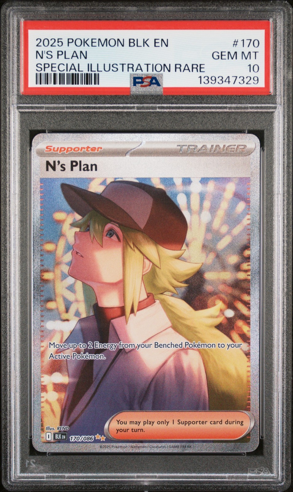 2025 POKEMON BLK EN-BLACK BOLT SPECIAL ILLUSTRATION RARE #170 N'S PLAN PSA 10