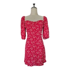 Reformation Kopa Sweetheart Neck Mini Dress Red Floral Puff Sleeve Size 0
