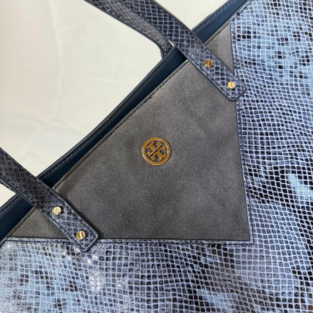 Tory Burch Blue Python Embossed Suede Leather Tot… - image 9