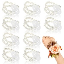 Corsage Wristlet Band Elastic Pearl Bracelet DIY Flower Bracelet with Storage...
