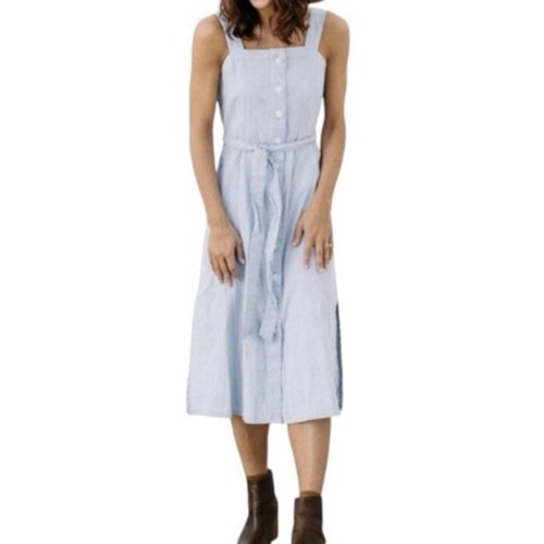 OAT New York Midikleid Knopfleiste blau gestreift Baumwolle Größe Medium neu mit Etikett