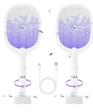2pcs Electric Fly Swatter Rechargeable Bug Zapper Racket Handheld Auto Zap Mode