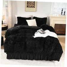 Black Fluffy Comforter Size, Luxury Plush Faux Fur King 01 - Glossy Black
