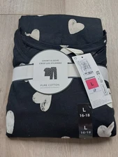 M&S Ladies Pyjama Set Size 16-18 Black Crop Leg Short Sleeve New 
