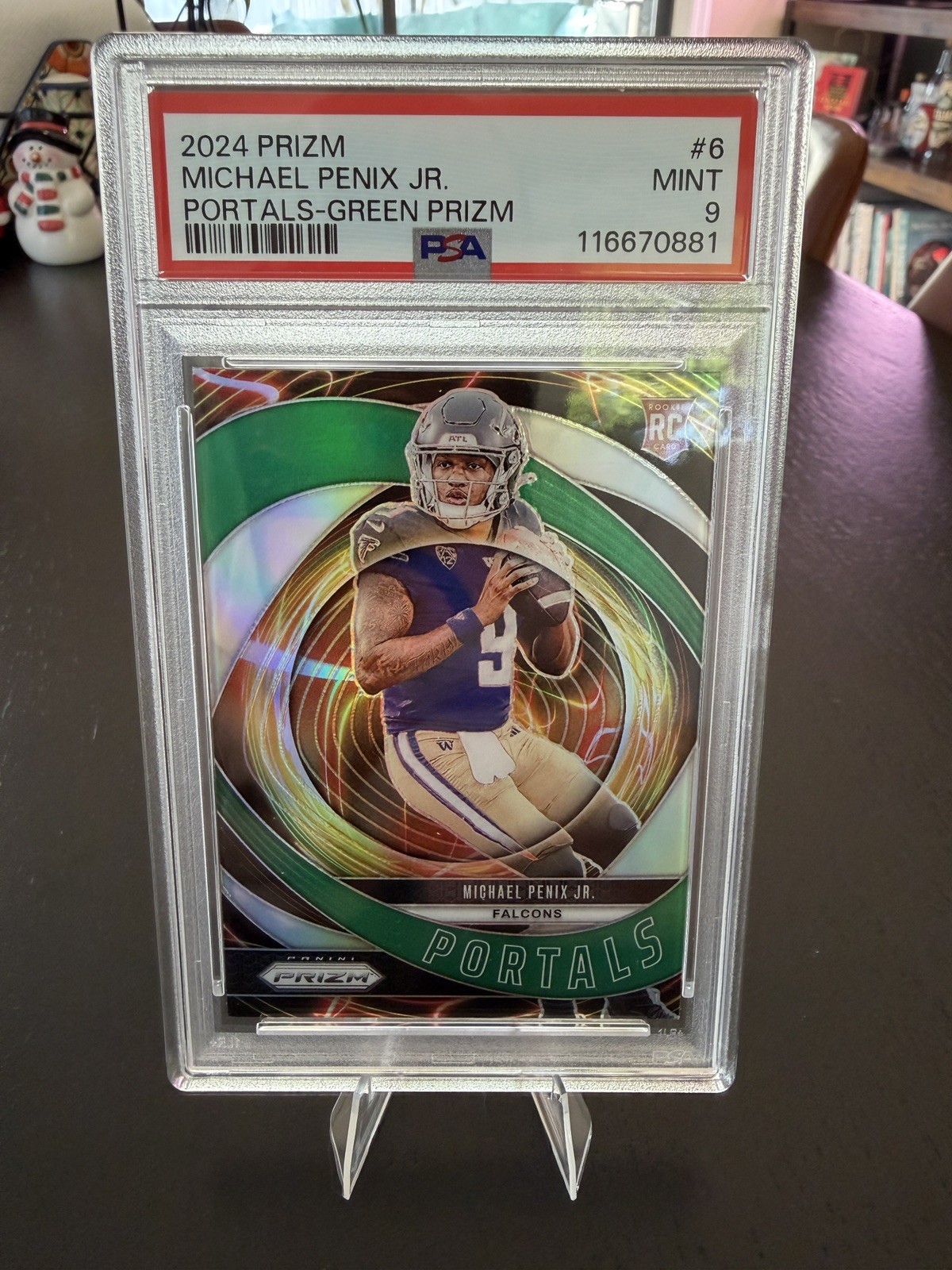 2024 PANINI PRIZM PORTALS GREEN PRIZM #6 MICHAEL PENIX JR. FALCONS RC PSA 9