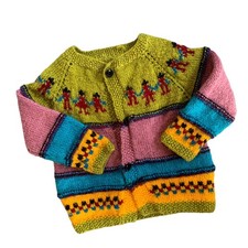 Vintage Hand Knit Boho Colorful Textured Cardigan 18-24 Months