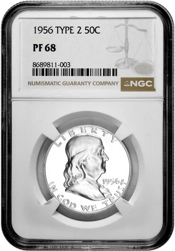 1956 Type 2 50C Proof Silver Franklin Half Dollar NGC Graded PF 68 in New Holder
