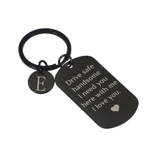 Drive Safe Keychain, 1 Pcs Letter E Keychain with Gift Box, Black White