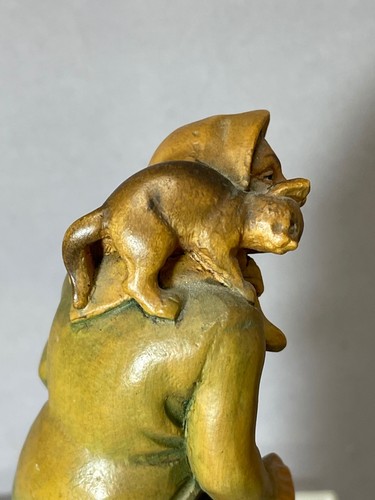 Vintage Anri handgeschnitzte alte Frau aus Holz mit Katze & Stockfigur 7 Zoll - Bild 8 von 14
