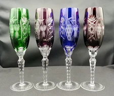 Nachtmann Traube/Ajka Marsala Crystal Cut to Clear Champagne Flutes 9"