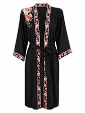 NWT Oscar de la Renta Pink Label Robe Women's M Black Floral Long Kimono