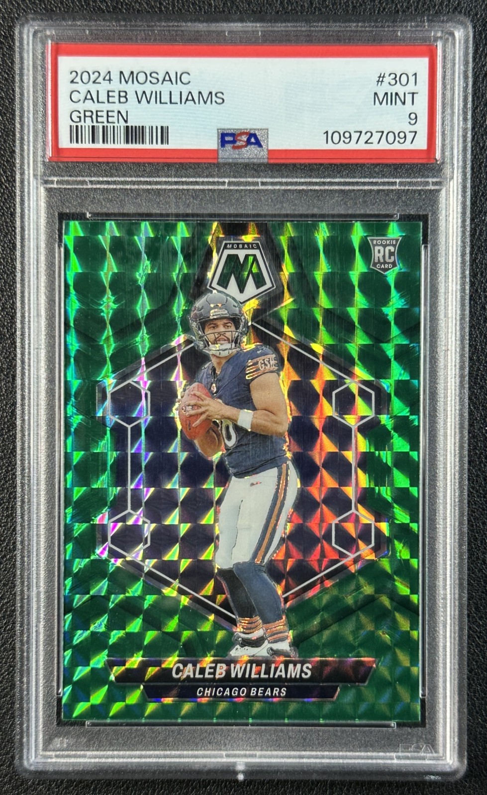 CALEB WILLIAMS PSA 9 2024 PANINI MOSAIC #301 ROOKIE GREEN PRIZM RC BEARS 7097