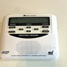 Midland WR-120 NOAA S.A.M.E. Digital Weather Alert Radio Clock Alarm White