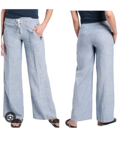 Athleta Damen Preppy Resort Chambray blau Cabo Leinen weites Bein Hose Größe 8