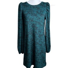 Nine West Snakeskin Print Mini Dress Puff Sleeve Teal Green Black Women’s Sz M