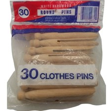 VTG Clothespins 26 Pins 4.5" Opened Package White Hardwood Round Pegs W. Germany