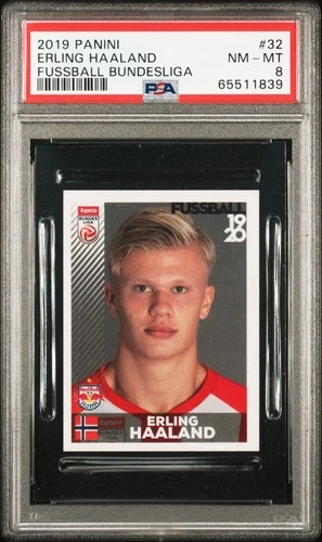 Erling Haaland 2019 Panini Fussball Bundesliga Rookie RC #32 PSA 8 Norway Soccer