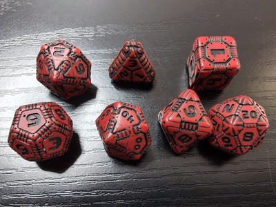 Q-Workshop: Tech Polyhedral Dice Set of 7 Red Black OOP