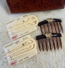 Vintage 1990s Plastic Hair Combs Tortoise Gold Plastic  Cream Set Of 4 Raynauld