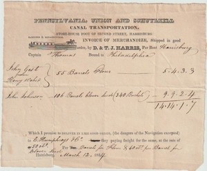 Pennsylvania Union And Schuylkill Canal, 1834 Invoice of Merchandise