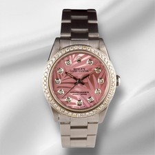Rolex Oyster Perpetual 31mm 1ct Diamonds Pink Palm Motif Dial Watch 77080