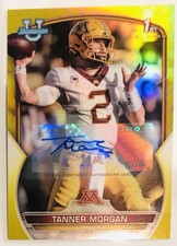 2022 Bowman Chrome U - Tanner Morgan 1st Yellow Refractor #42/75 Auto WVU - MINT