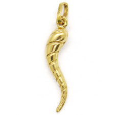 14K YELLOW GOLD 3D SPIRAL LINED ITALIAN HORN OF LIFE PLENTY ESTATE PENDANT CHARM