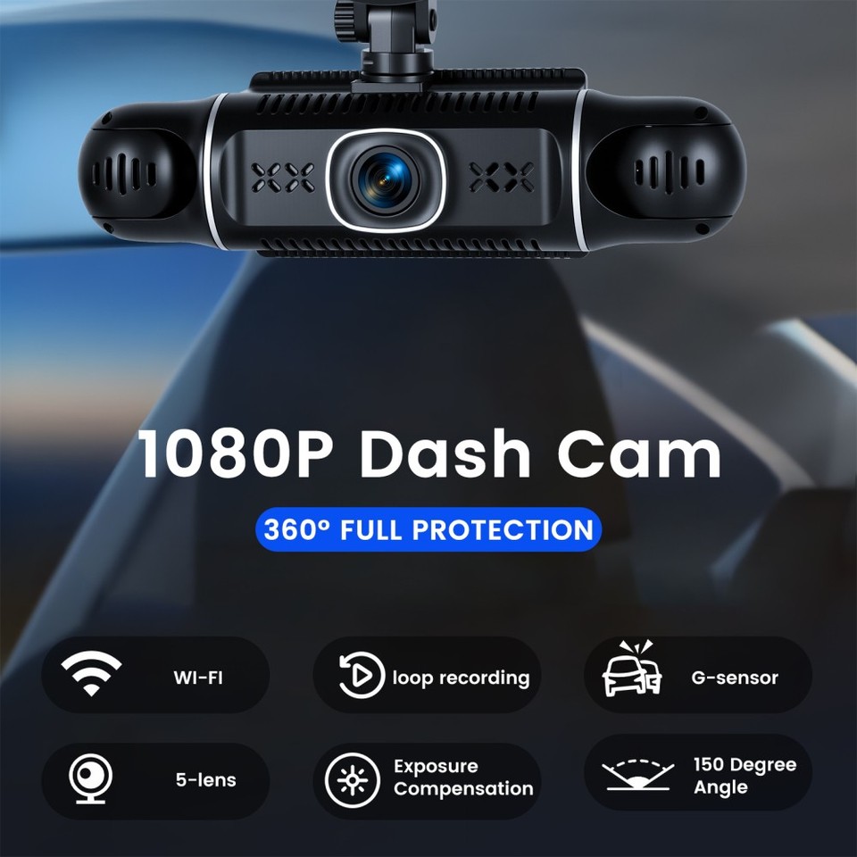 Dash Cam 4 Channel 360° Front Rear Inside DashCam, FHD 1080P Car Camera 32GB New Dash Cam 4 Channel 360° Front Rear Inside DashCam, FHD 1080P Car Camera 32GB New