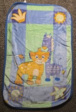 Crown Crafts Lion Cub Giraffe Green Blue Sun Plush Baby Toddler Blanket 30x45"