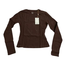 Quince Women’s S Stretch Cotton Jersey Fitted Long Sleeve T-Shirt Cocoa NWT