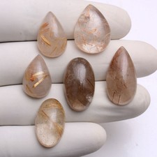 Set Of 6 Pcs Natural Golden Brown Rutile Quartz 18mm-25mm Untreated Gemstone Lot