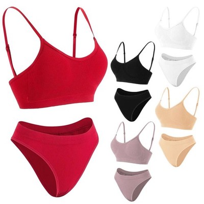 Women's Push Up Bra And Panty Set Pull Over Bralette Underwear Sport Round Neck