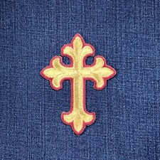 Toppa Applique Croce Battesimo Cristiano Prima Comunione Ricamato Distintivo 4"