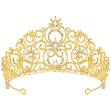 Glinda Gold Crown for Women, Princess Crystal Tiara Bubble Crown for Birthday Pr