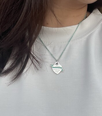 Return To Tiffany Co. Blue Enameled Banner Heart Tag Pendant