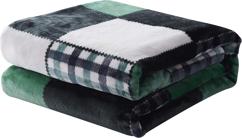 Manta de cama completa/queen Tache Forest verde a cuadros polar de gran tamaño Foto 2 de 4