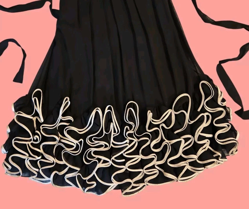 Рукава COUTURE черный шелк шифоновое платье Sz.10 оборки дизайнер Yoana Baraschi - Изображение 2 из 4