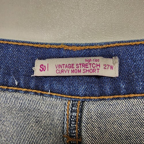 SO Denim Jean Shorts Size 5 / 27W High Rise Curvy Mom Short Distressed Raw Hem - Picture 6 of 12