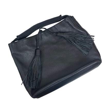 Rebecca Minkoff Handbag Black Leather Tasseled Accent Magnetic Closure Lined