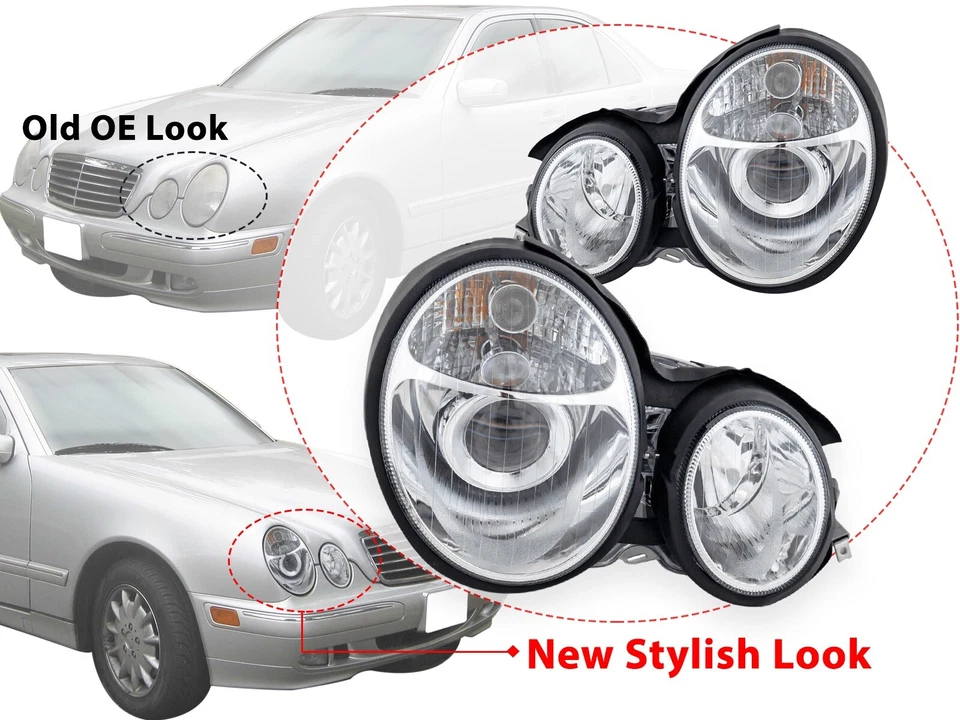 Par de faros proyectores conductor pasajero para Mercedes Benz E320 E420 1996-1999 Foto 3 de 4